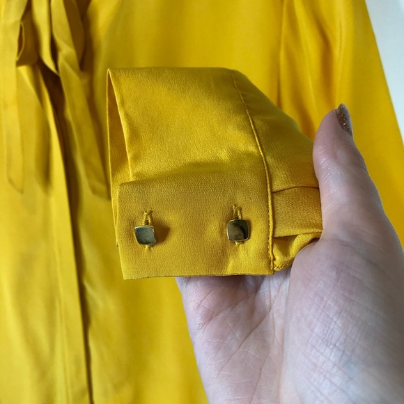 Antonio Melani Yellow Silk Secretary Blouse Large - Picture 3 of 10